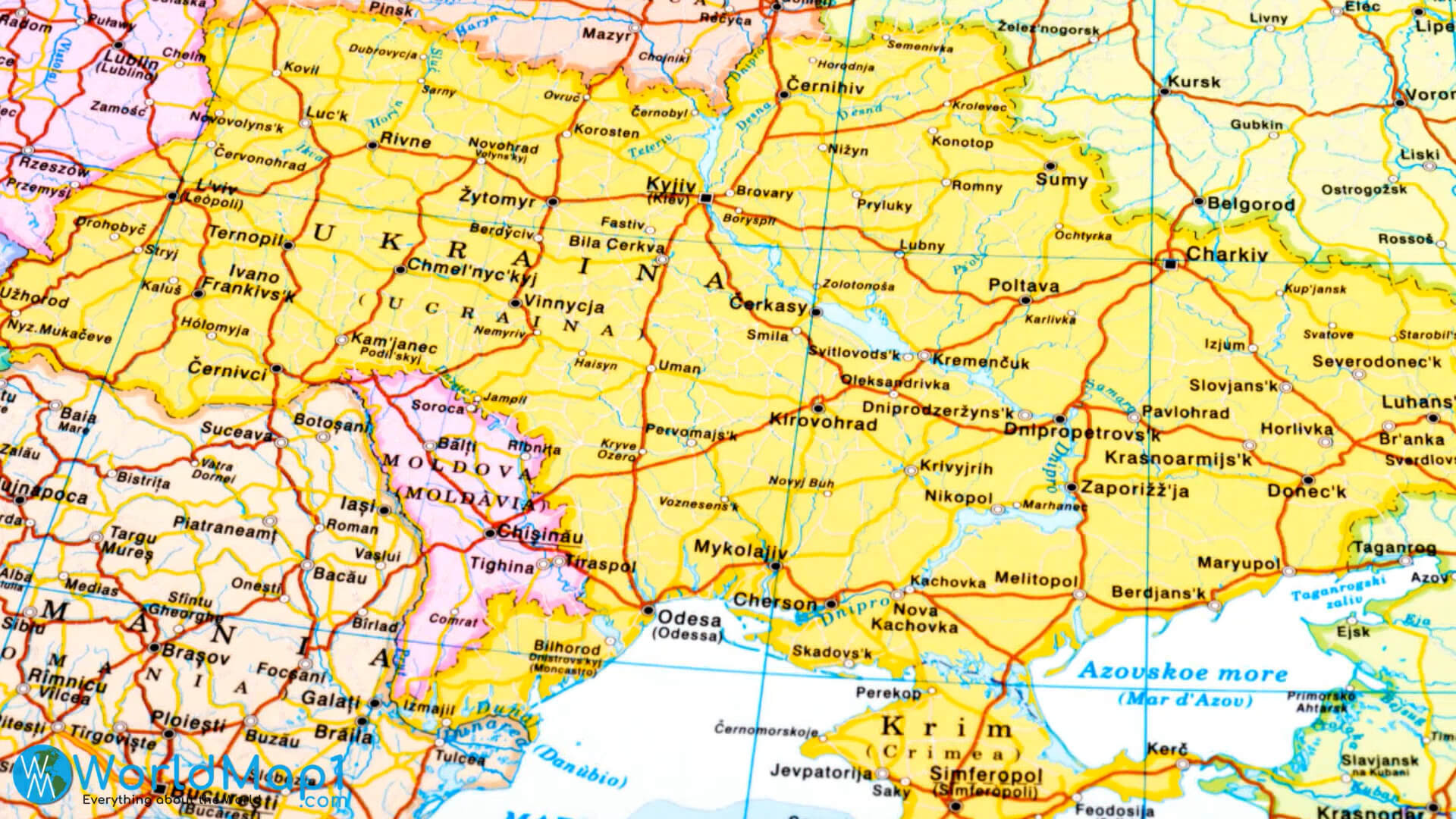 Moldova Ukraine Romania Roads Map